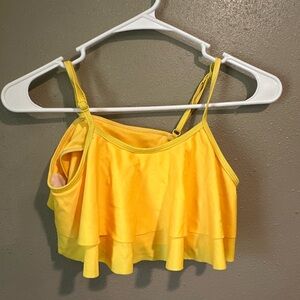 Yellow Asymmetrical Ruffled Crop Bikini Top